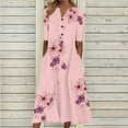 thumbnail image 1 of CHUANK Robes de Travail pour Femmes Liquidation Mode Dames Décontracté Ample Imprimé Papillon Col en V Manches Courtes Boutons Poches Longue Robe, 1 of 8