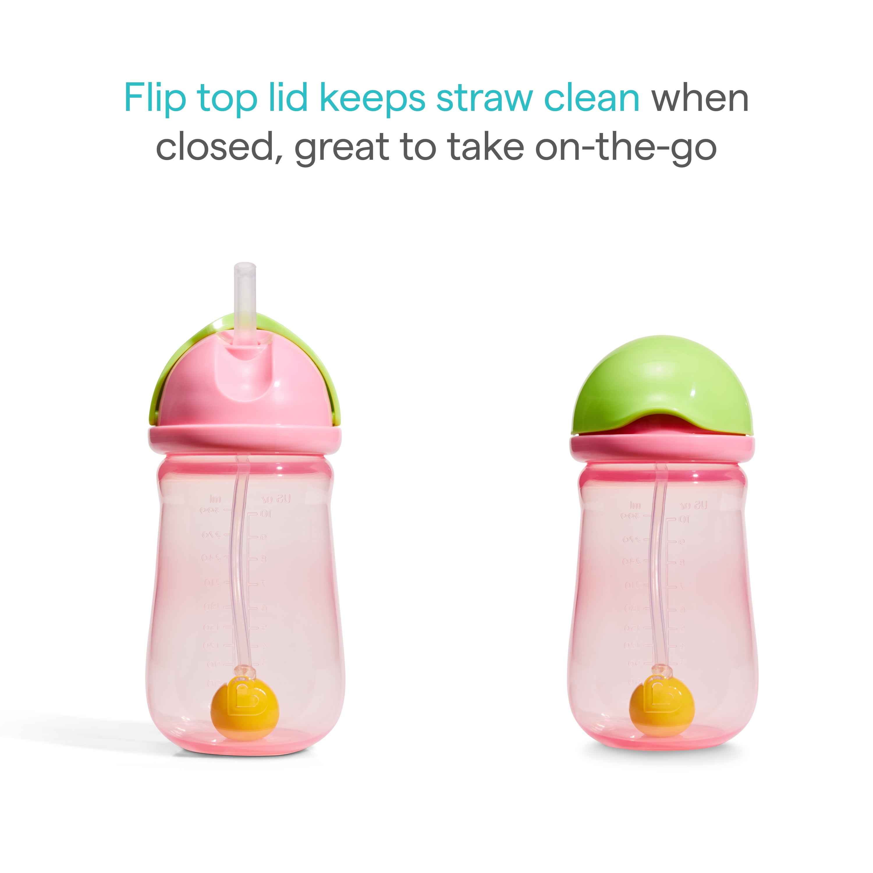 Munchkin Any Angle™ Spill-Proof Weighted Straw Trainer Cup with Click Lock Technology, Baby & Toddler Transition Sippy Cup, 10 Ounce Orange