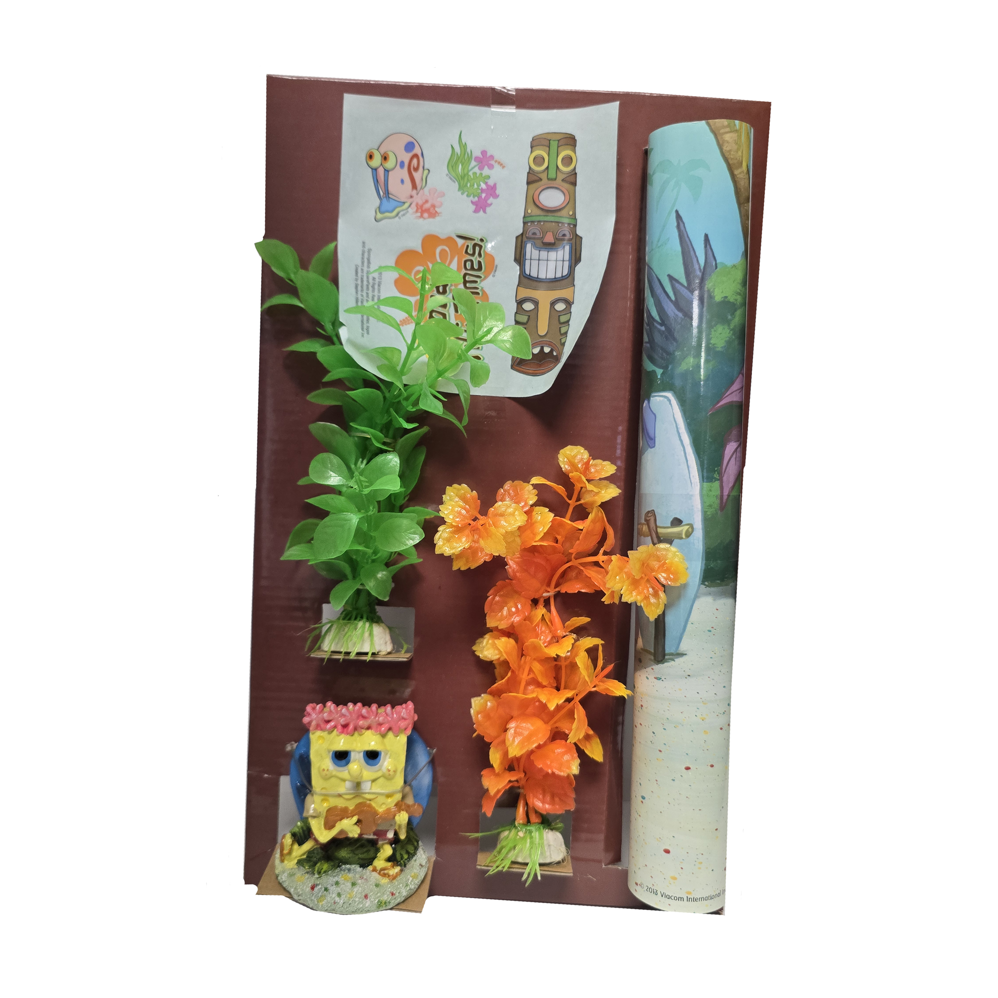 Trousse de décoration pour aquarium SpongeBob SquarePants avec ornement, plantes, fond, autocollants et coquille décorative