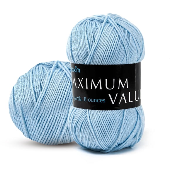 Mary Maxim Maximum Value Acrylic Blue Yarn for Crocheting, Knitting 474 Yds, Light Blue