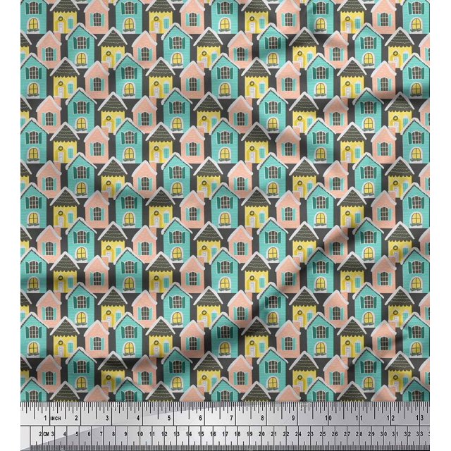Soimoi Gray Heavy Canvas Fabric House Architectural Printed Fabric 1 Yard 58 Inch Wide