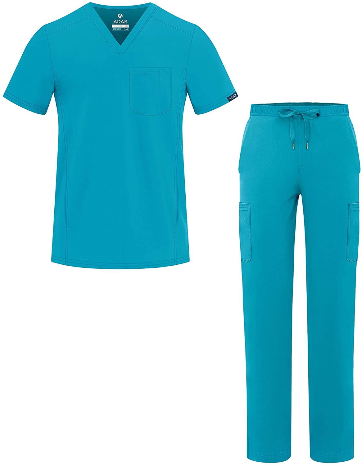 Adar Addition Go-Everyday Scrub Set for Men - Stylish Scrub Top & Cargo Scrub Pants - A9800 - Teal Blue - XXS