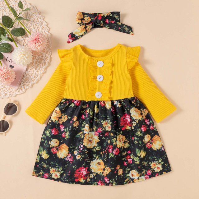 EGNMCR Headbands for Kids Toddler Girl Ribbed Leopard Printed Flutter-Sleeve Dress Baby Suit Girl Server