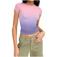 thumbnail image 2 of HongQid Womens Basic Tees Summer Short Sleeve Shirts Slim Fit Tight T Shirt Going Out Tops, 2 of 7