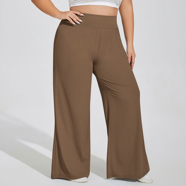 Timegard Plus Size Pants for Women High Waist Ruched Loose Comfy Lounge Pants Wide Leg Workout Trousers