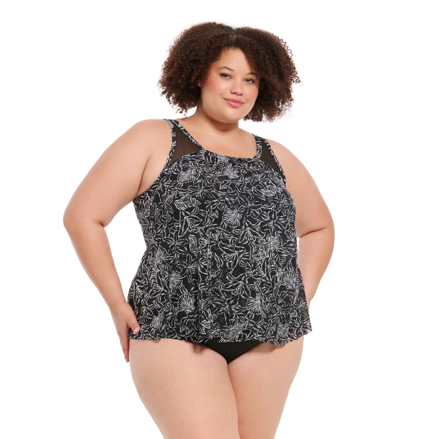 Krista Plus Women's High-Neck Mesh Wrap Tankini Swim Top