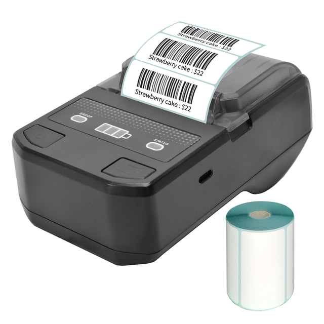 Printer, Portable 58mm Thermal Label Maker Wireless BT Mini Label Printer Barcode Printer with Rechargeable Battery Compatible with Android