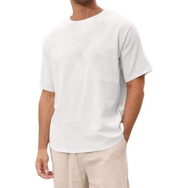 2025 Men's Linen Solid Color Plain T-Shirts Men Shirt Short Sleeve Crew Mens Shorts athletic Neck Beach Top Vintage Mens T-Shirts Loose Fit T Shirt for Men