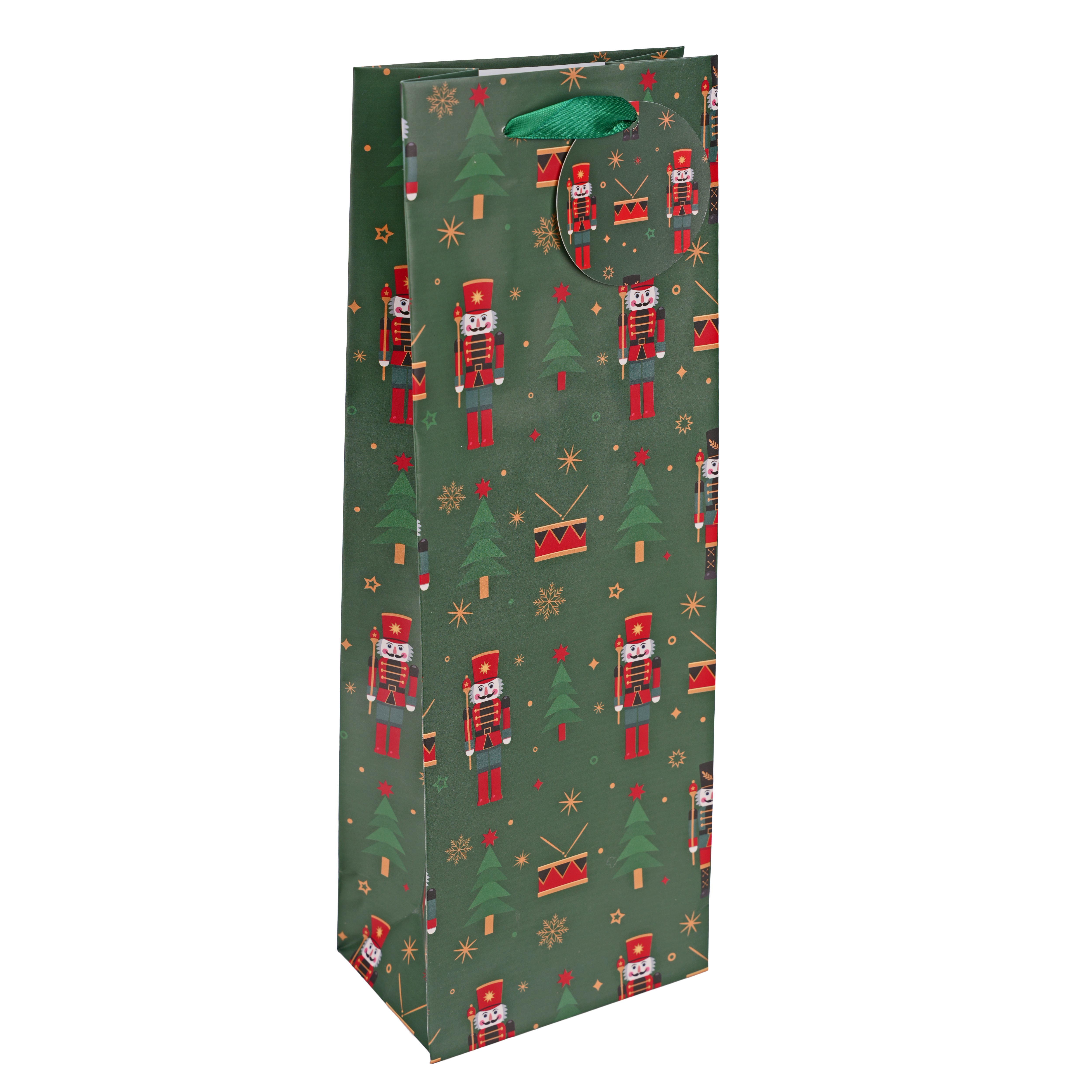 Holiday Time Sac Cadeau de Vin de Noël Motif Casse-Noisette, 12,8 × 8,4 × 36 cm, Rouge/ Vert