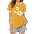 thumbnail image 1 of Women Floral Daisy Print Color Block Short Sleeve Crew Neck Summer Tee Shirt, 1 of 3
