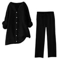 thumbnail image 1 of Timegard Womens 2 Piece Plus Size Sets Long Sleeve Notched V-Neck Button down Tops Drawstring Pants Lounge Sets, 1 of 3