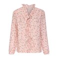 thumbnail image 1 of Innerwin Chemises à Manches Longues Blouse Femme Bureau Hauts Amples à Volants Imprimé Rose 4TG, 1 of 5