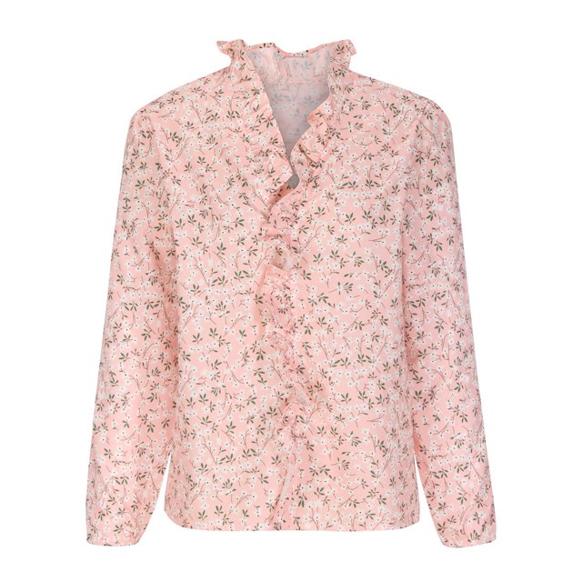 Innerwin Chemises à Manches Longues Blouse Femme Bureau Hauts Amples à Volants Imprimé Rose 4TG