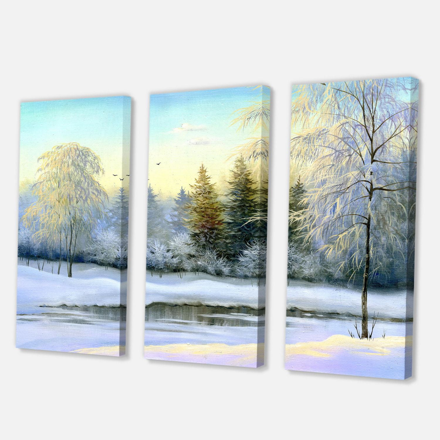 Designart Arbres verts dans un magnifique paysage d'hiver Art mural sur toile