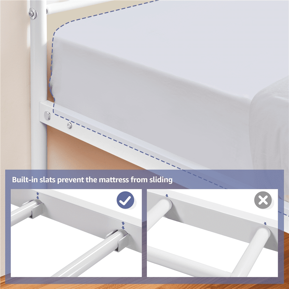 FullFurnique Minimalist Metal Platform Bed with Arrow Design Headboard for Adults, Full, White