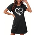 thumbnail image 4 of Mrat Robe-jupe de Pyjama pour Femmes Chemise de Nuit pour Femmes Tenue de Nuit Manches Courtes Chemise de Nuit Décontractée Imprimée Robe de Sommeil Ample Confortable Pyjama S-79 Noir G, 4 of 7