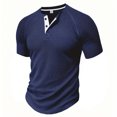 thumbnail image 1 of Mrzvby Shirts for Men Trendy Button Round Neck Raglan Short Sleeve Pullover Blouse Lightweight Breathable Tops Casual Bodybuilding T-Shirts, 1 of 2