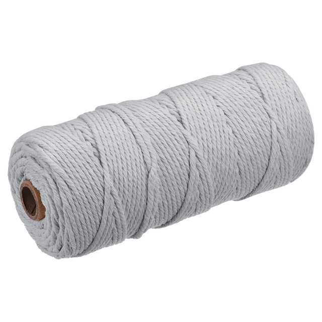 Unique Bargains Cotton Rope Twine String Twisted Braided Cord, Light Grey 100m/109 Yard for Wall Hanging, Macrame Knotting
