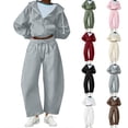 thumbnail image 2 of UPPADA Gym Clothes for Woman Set,Women Two Piece Fall Outfits 2 Pc Oversized Outfits Fleece Zip up Hoodie Matching Drawstring Joggers Tracksuit Sets with Pockets Brown,XL, 2 of 7