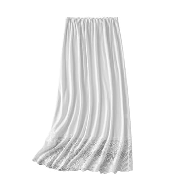 TiaoBug Jupons Mi-Longs pour Femmes, Jupon Long, Bordure en Dentelle, Jupe Trapèze, sous-Jupe pour Robe de Chambre de Bureau, Accessoire, Blanc, Taille Unique