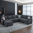 thumbnail image 3 of Noble House Modular U-Shaped Sectional Sofa with Storage Ottoman & USB Ports, 6-Seater Oversized Corner Couch, Gray, 3 of 9