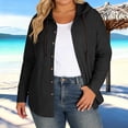thumbnail image 4 of Wo-Fusoul Blouse for Women, Plus Size Long Sleeve Hooded Top with Button Front and Drawstring, Casual Solid Color Tunic, 4 of 8