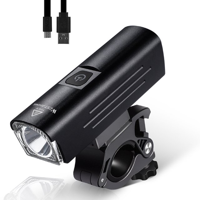Bright Bicycle Light 1300 Lumen USB Rechargeable Bike Flashlight MTB Road Bike LED Light Waterproof. A compact black aluminum alloy bike light with a 1300-lumen LED, designed for cycling safety and night visibility. Features an IPX6 waterproof design, USB rechargeable 4500mAh battery, and easy installation. Includes mounting bracket and USB cable.