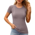 thumbnail image 1 of Hauts à Col Rond pour Femmes T-Shirt de Sport à Manches Courtes Haut de Course et de Mise en Forme Ajusté Respirant Tenue de Yoga, 1 of 3