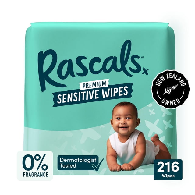 Rascals Premium Sensitive Alcohol Free Baby Wipes, Multipack, 216 Count, for Sensitive Skin