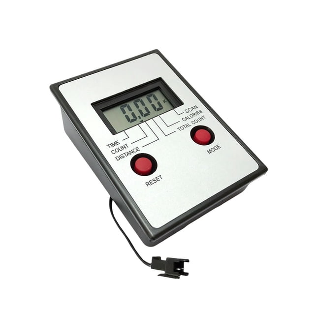 Moniteur de Vélo d'Exercice en ABS, Compteur de Vitesse pour Machine à Ramper avec Conception en Plastique ABS Argent et Noir, Doté d'Un Écran LCD Clair pour Suivre le Temps, la Vitesse, la distance et les calories Brûlées. Comprend Deux Boutons Rouges pour les Fonctions mode et reset, et un Câble de Connecteur pour l'Installation. Léger et compatible avec les Vélos Stationnaires, machines à Ramper et Autres machines d'Exercice. Dimensions Sont d'Environ 116x82 mm avec un Écran LCD de 43,5x20 mm, Idéal pour le Suivi de la Condition