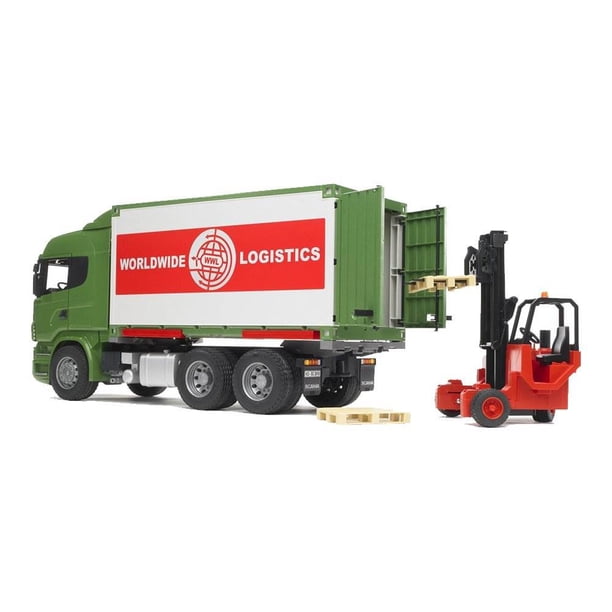 Bruder　SCANIA トレーラーと ブルドーザー セット Bruder Toys Scania R-Series Cargo Truck with Container and