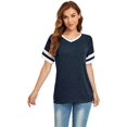 thumbnail image 3 of T-shirt à Col en V pour Femmes - T-Shirt Décontracté Ample à Manches Courtes, Style Baseball, à Blocs de Couleur, Rayé, Raglan, 3 of 6