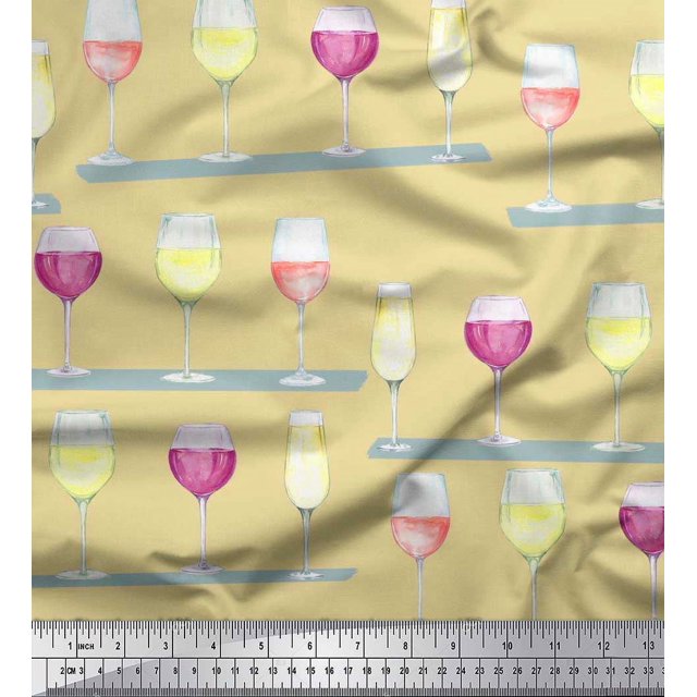 Soimoi Velvet Fabric Wine Glass Bar Print Sewing Fabric Yard 58 Inch Wide