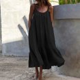 thumbnail image 1 of zanvin Robe d'Été pour Femmes, Robe Maxi d'Été pour Femmes Décontractée Bohème Sans Manches à Bretelles Spaghetti, Smockée, à Étages, Longue, de Plage, Soleil, Fête, Robe de Plage, Noir, 1 of 4