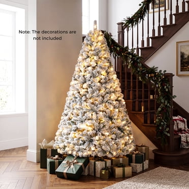 Gymax 7 FT Pre-lit Artificial Christmas Tree Snow Flocked Full Xmas Tree