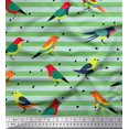 thumbnail image 1 of Soimoi Green polyester Crepe Fabric Stripe & Bird Print Sewing Fabric Yard 52 Inch Wide, 1 of 3