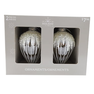 Holiday Time Silver Glitter Finial Christmas Ornaments, 2 Count
