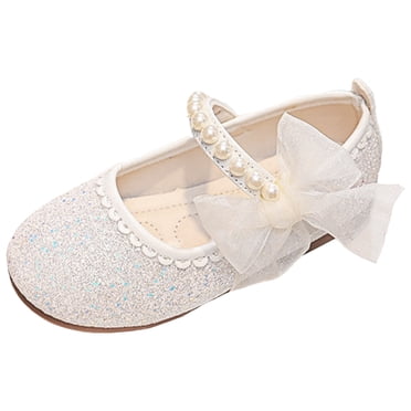 FhsagQ Slippers Girls Slippers Size 3.5 Big Girls Girls Sandals Fashion New Pattern Cute and Versatile Pearl Bow Decoration Flat Bottom Hook Loop Comfortable Shoes White 36