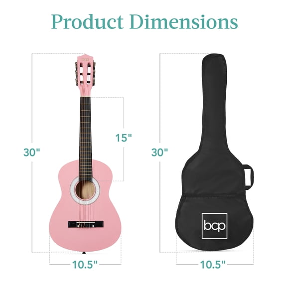 Best Choice Products Exclusivité Walmart Guitare Acoustique pour Enfants de 30 Po Trousse de Départ pour Débutants avec Sangle, Étui, Cordes - Walmart Rose