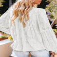 thumbnail image 4 of Womens Bell Sleeve Blouse Crewneck Lace Tops Floral Textured Babydoll Shirts, 4 of 5