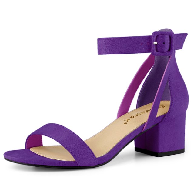 BLISSFUL STEP Sandales à Talon Épais pour Femmes avec Bride à la Cheville Violet 6