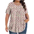 thumbnail image 1 of Pisexur Printemps Tops for Women Blouses for Women Habillé Décontracté Mode Féminine Imprimé Col Rond Manches Courtes Plissé Ample Haut Multicolore,2TG, 1 of 6