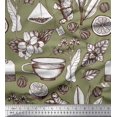 thumbnail image 1 of Soimoi polyester Crepe Fabric Tea Cup,Lemon Slice & Ginger Vegetable Print Sewing Fabric Yard 42 Inch Wide, 1 of 3