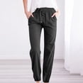 thumbnail image 1 of RKSTN Womens Pants Woman Solid Color Cotton And Linen Drawstring Elastic Waist Long Straight Pants Soft Loose Straight Leg Hiking Pants, 1 of 4