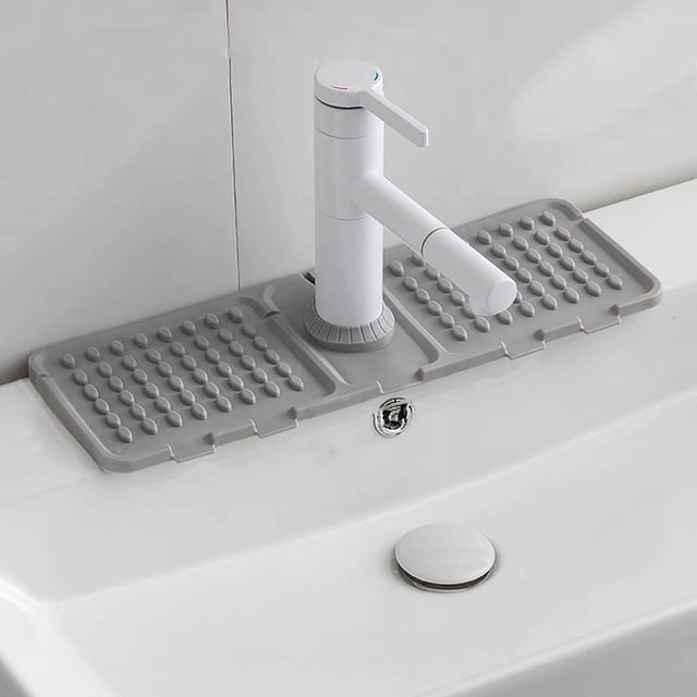 Faucet Splash Guard Mat, Kitchen Sink Drying Pad, Waterproof Splash Shield for Sink, Non-Slip Sink Protector Mat for Kitchen Bathroom RV, Easy Clean Splash Guard with Drain Hole