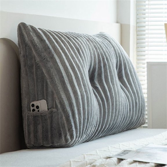 Gray Triangular Support Pillow, for Reading and Positioning, Triangular Bed Pillow for Reading, Headboard Backrest with Detachable Pillowcase for Support and Comfort, Kingtowag