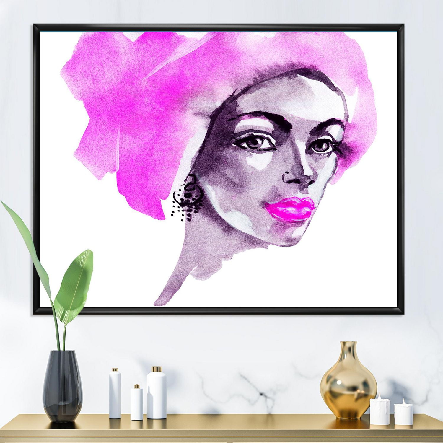 Designart Portrait de mode femme afro-américaine ART MURAL À CADRE FLOTTÉ