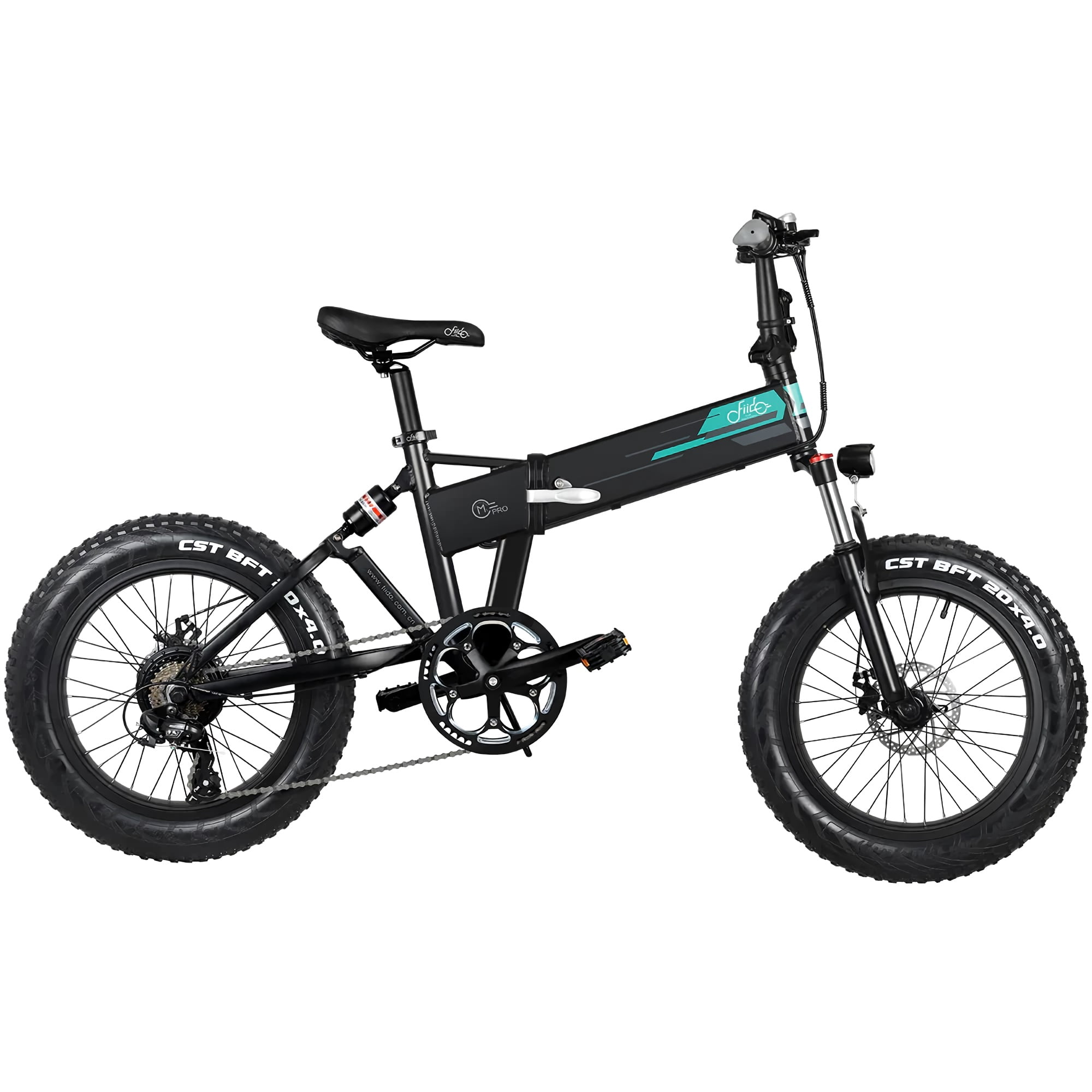 Fiido M1 Pro Foldable Electric Bike, 500W Motor, 48V 12.8Ah Battery, 20" x 4" Fat Tires, 7-Speed, Black