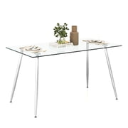 Gymax Modern Glass Dining Table Rectangular Dining Room Table W/Metal Legs For Kitchen Silver