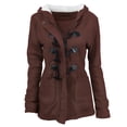 thumbnail image 2 of Fiogavroetic Women Color Horn Buttons Cardigan Padded Hooded Coat Jacket Overcoat, 2 of 4